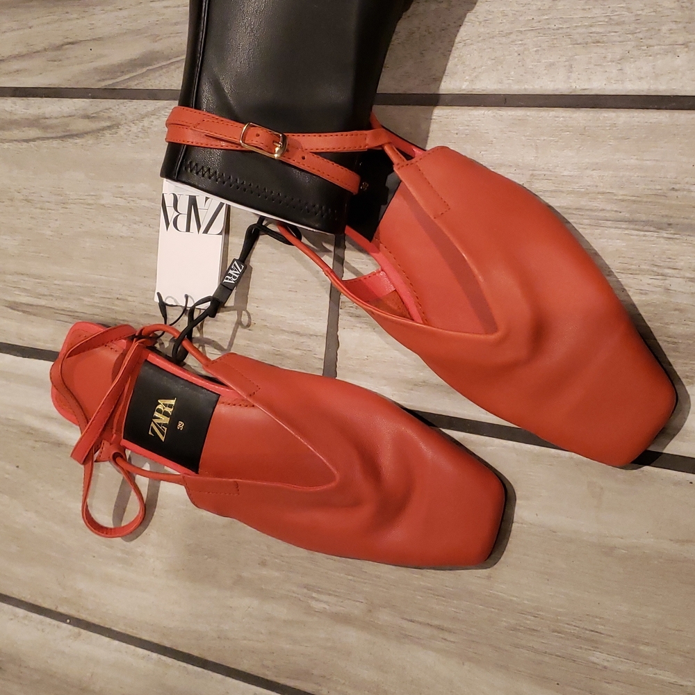 NWT Zara Burnt Orange Leather Flats